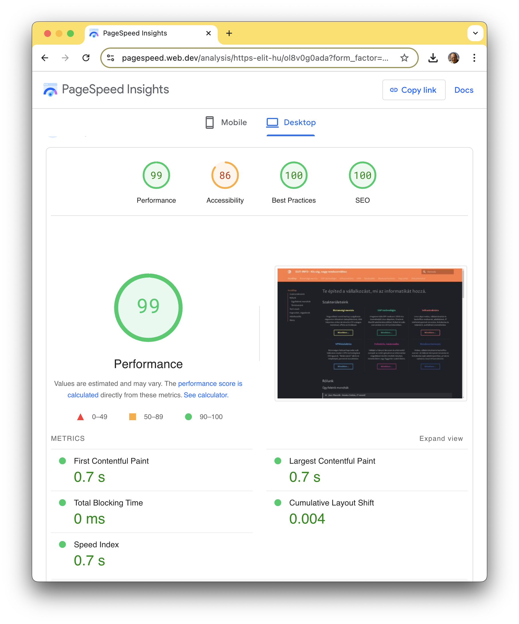 Tipikus CF Pages pagespeed